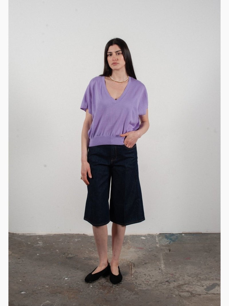 Pull col V à manches chauve souris femme 100% cachemire & laine ultrafin - KELLY 6 Lavande - Kiabi