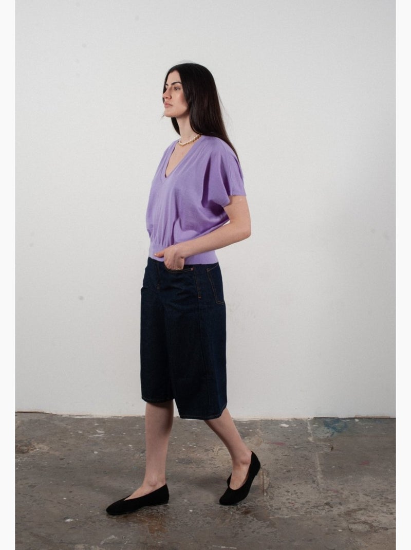 Pull col V à manches chauve souris femme 100% cachemire & laine ultrafin - KELLY 6 Lavande - Kiabi