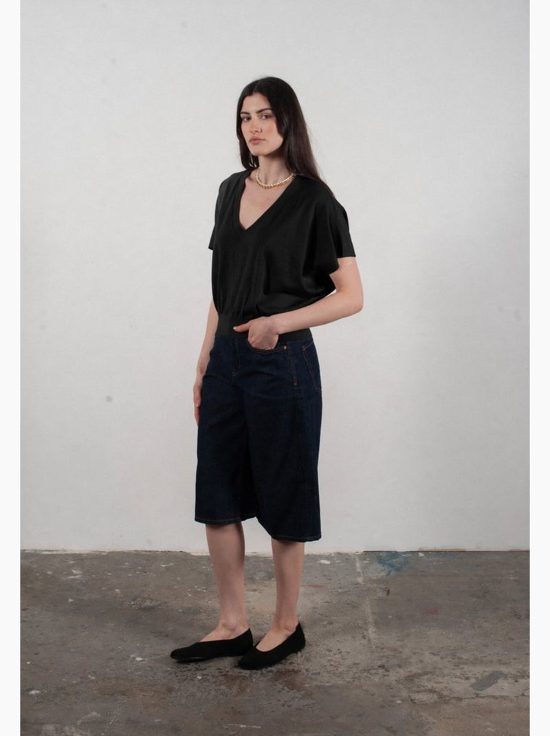 Pull col V à manches chauve souris femme 100% cachemire & laine ultrafin - KELLY 6 Noir - Kiabi