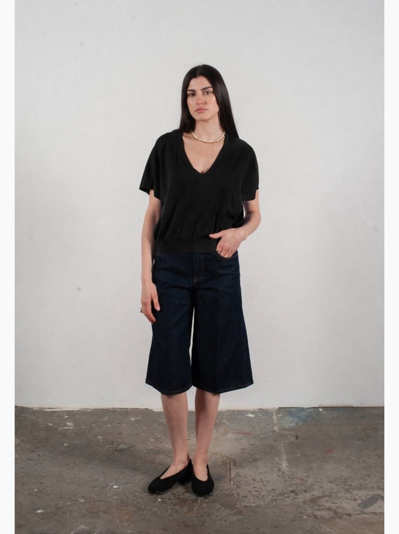 Pull col V à manches chauve souris femme 100% cachemire & laine ultrafin - KELLY 6 Noir - Kiabi