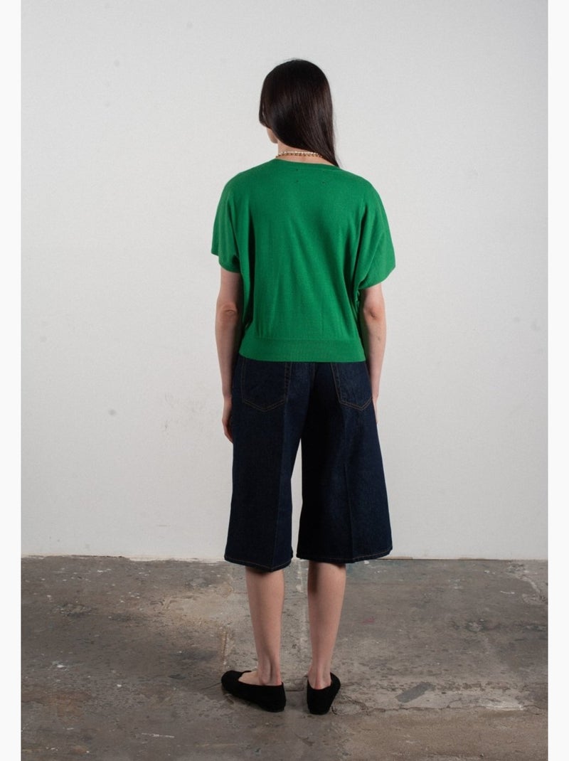 Pull col V à manches chauve souris femme 100% cachemire & laine ultrafin - KELLY 6 Vert - Kiabi