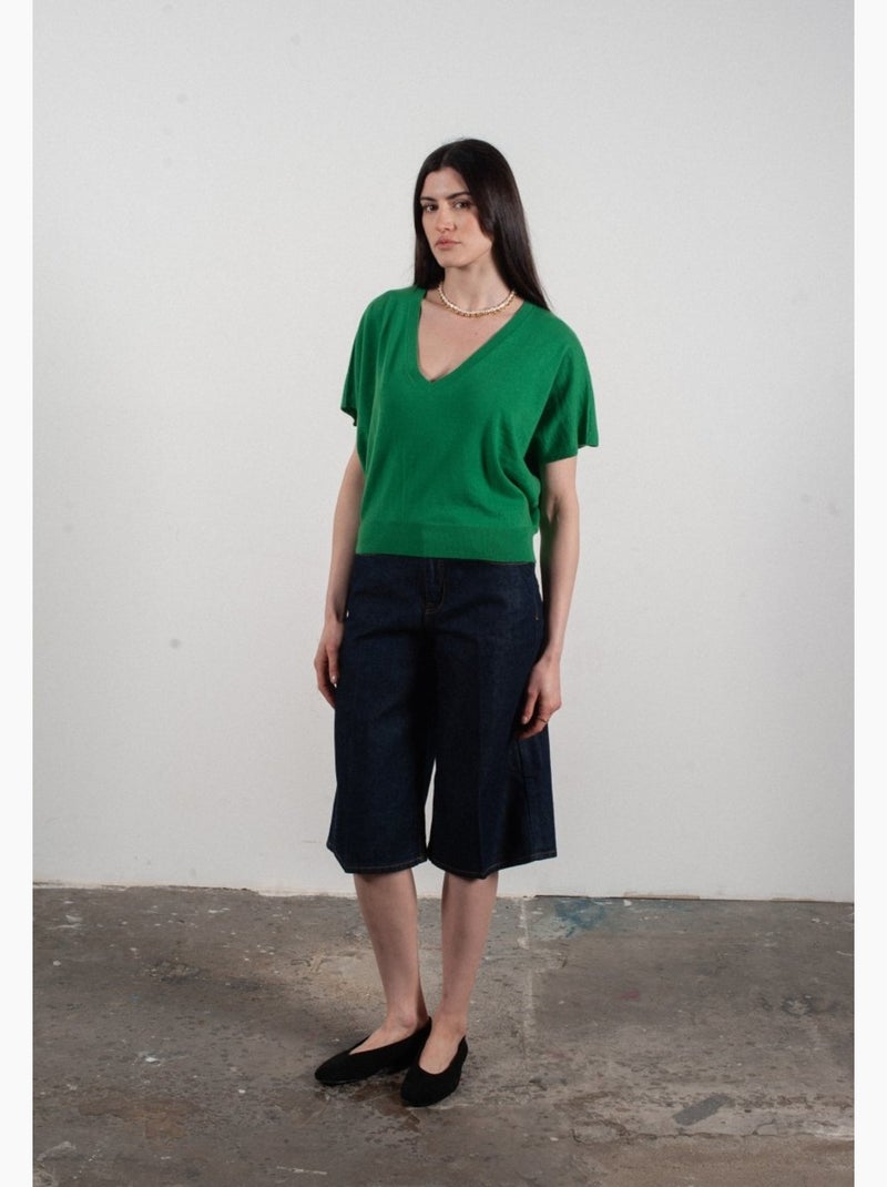 Pull col V à manches chauve souris femme 100% cachemire & laine ultrafin - KELLY 6 Vert - Kiabi