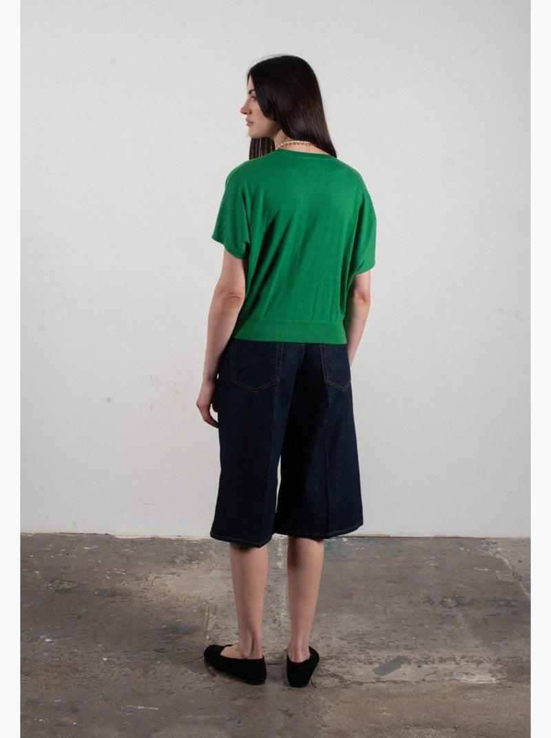 Pull col V à manches chauve souris femme 100% cachemire & laine ultrafin - KELLY 6 Vert - Kiabi