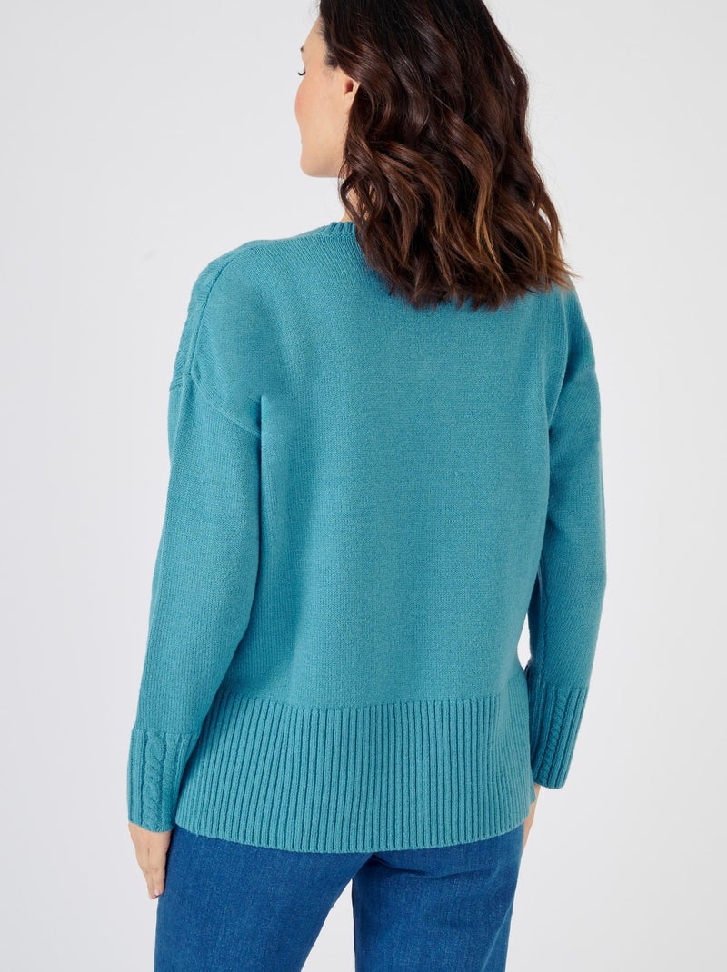 Pull col V à torsades - Damart Bleu canard - Kiabi