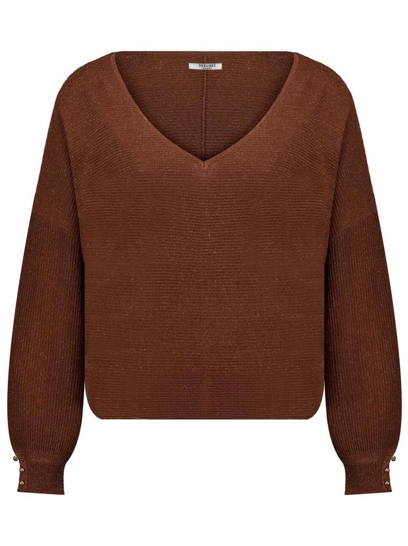 Pull col V ample avec poignets resserés  'Deeluxe' Marron clair - Kiabi