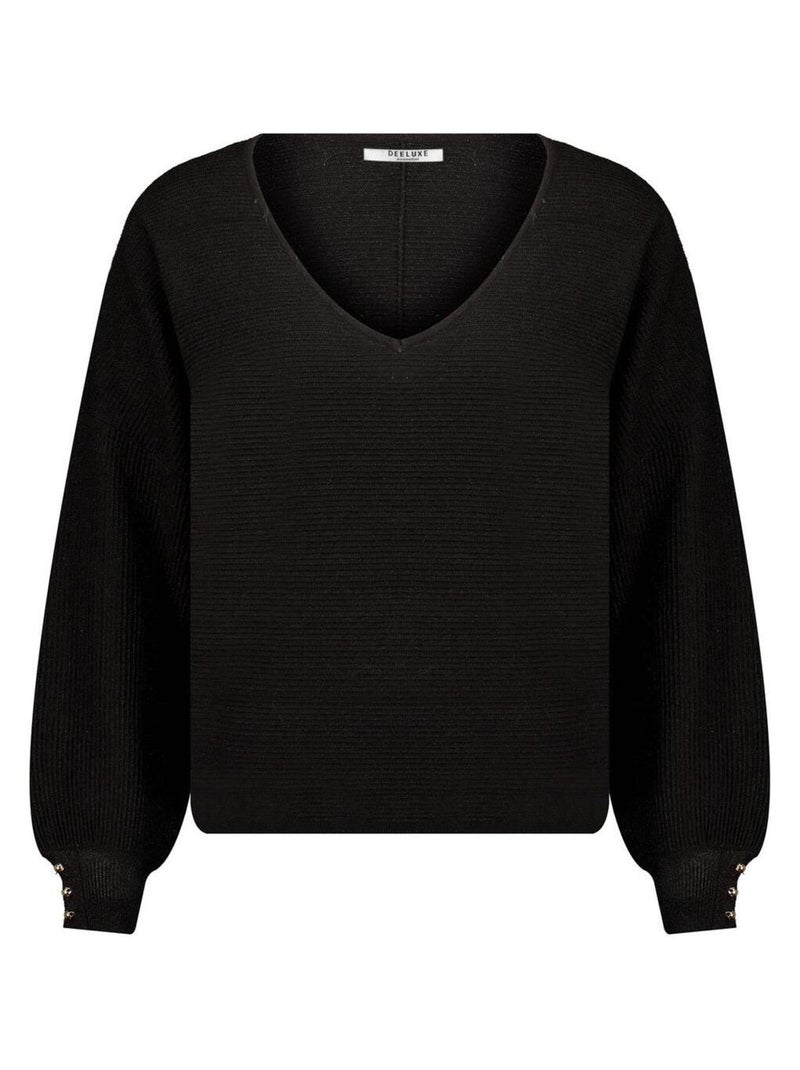 Pull col V ample avec poignets resserés  'Deeluxe' Noir - Kiabi