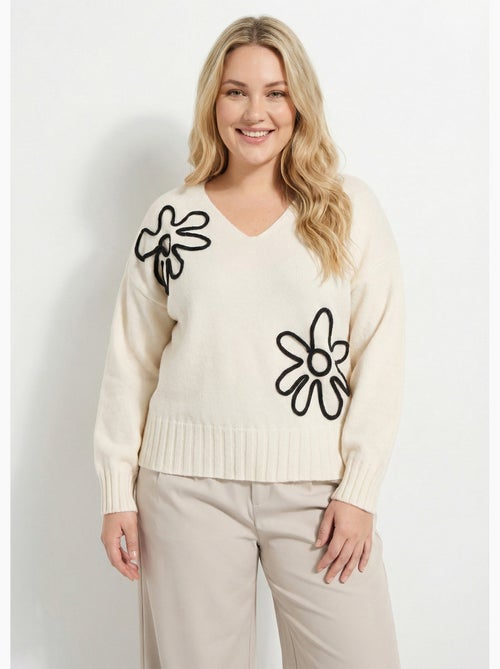 Pull col V applications fleurs - AFIBEL - Kiabi