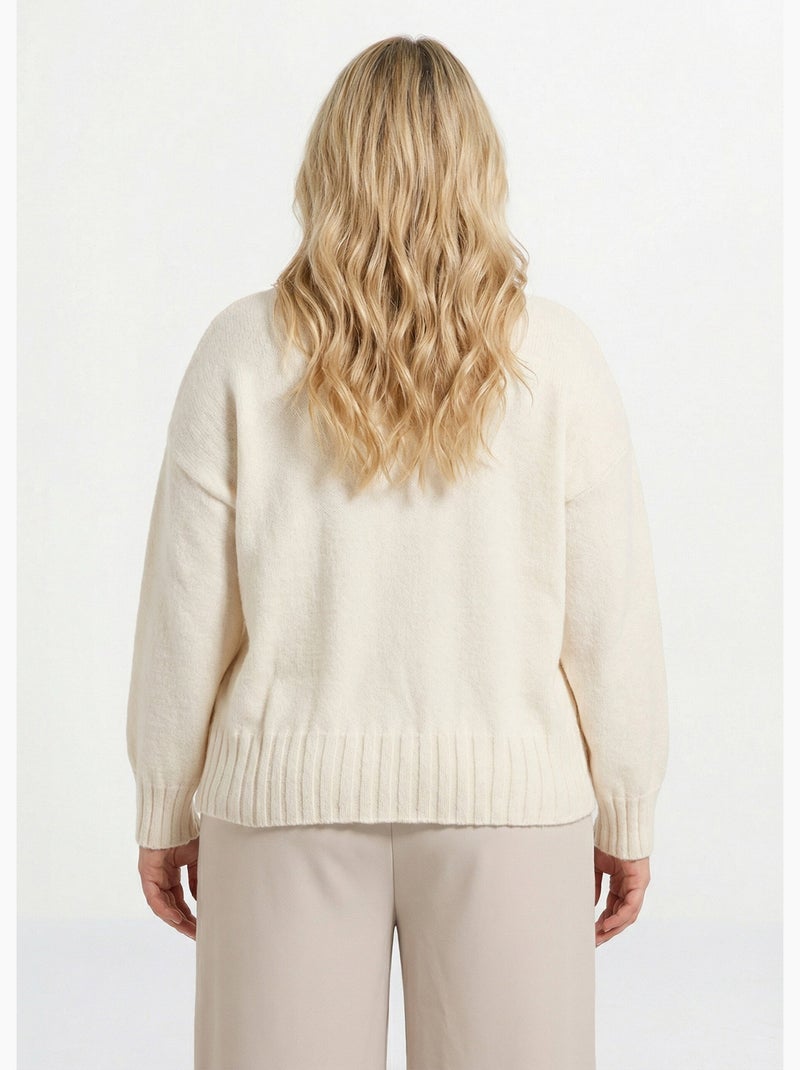 Pull col V applications fleurs - AFIBEL Ecru - Kiabi