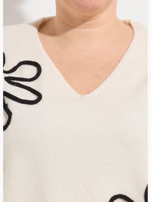 Pull col V applications fleurs - AFIBEL - Kiabi