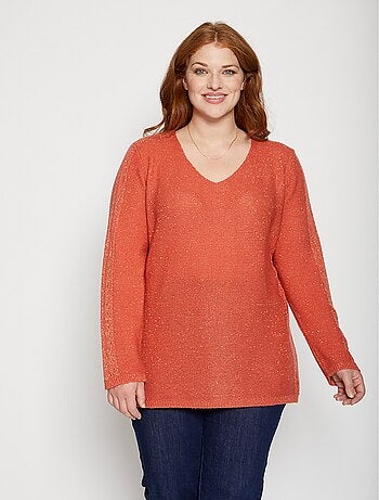 Pull col V arrondi détails ajourés