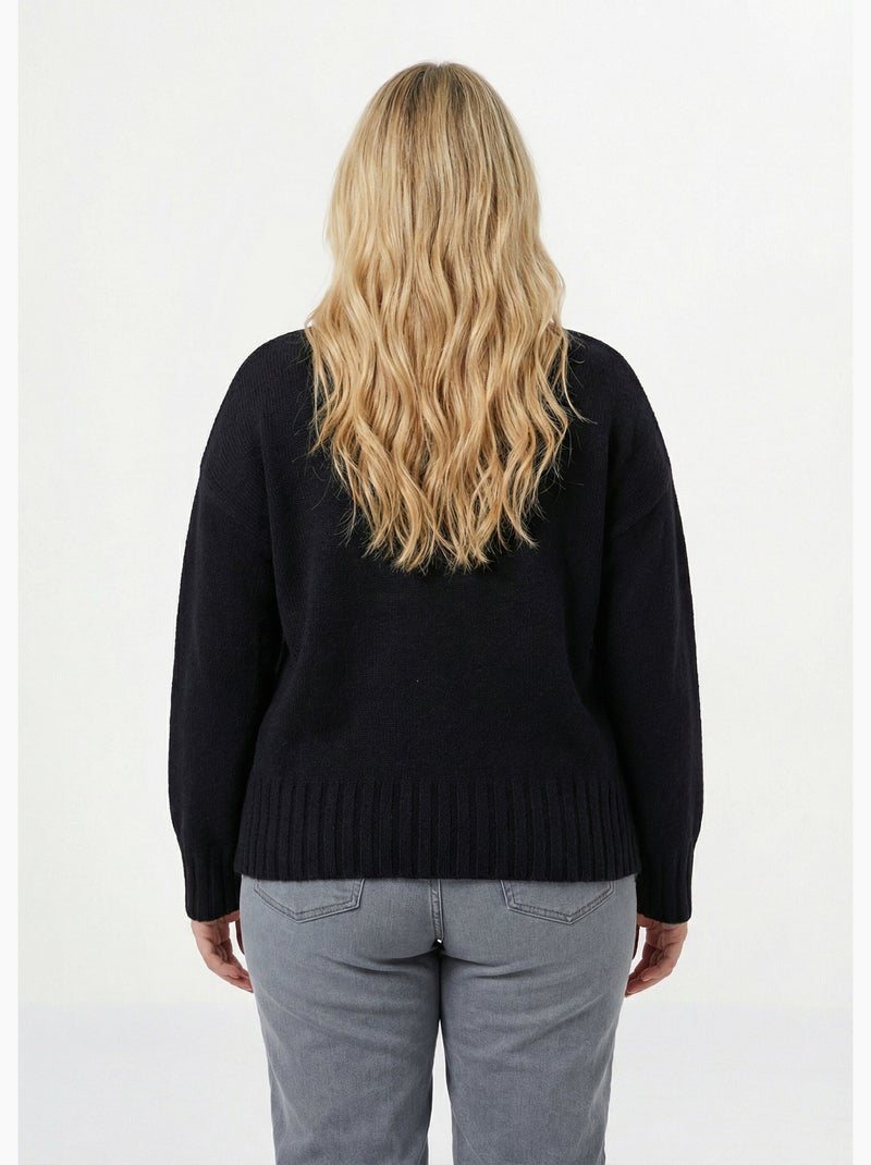 Pull col V avec broderies fleurs - AFIBEL Noir - Kiabi
