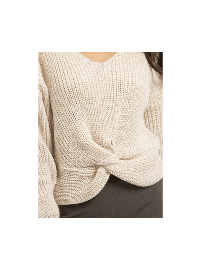 Pull col V avec noeud KIRVINA Ecru - Kiabi