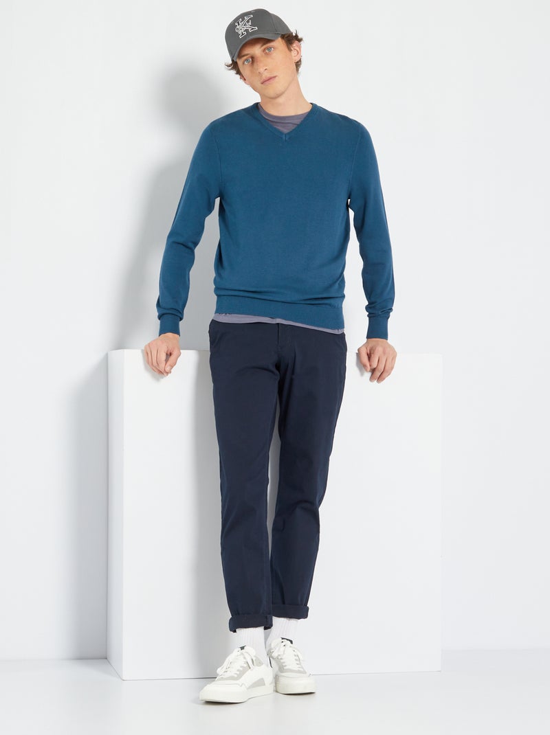 Pull col V bleu canard - Kiabi