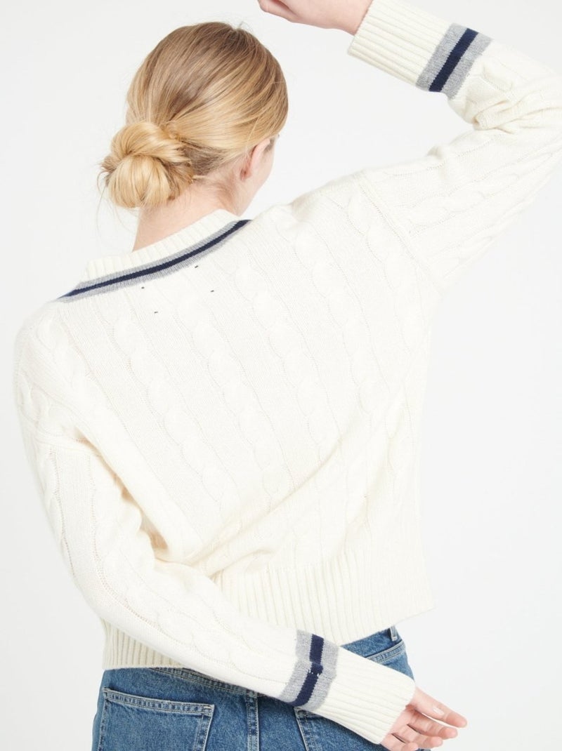 Pull col V cachemire 6 fils  - MIA 10 Blanc Ecru - Kiabi