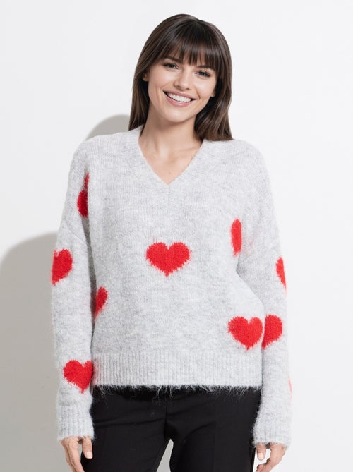 Pull col v chaud en laine avec coeurs - afibel - Kiabi Pull col v chaud en laine avec coeurs - afibel - Kiabi
