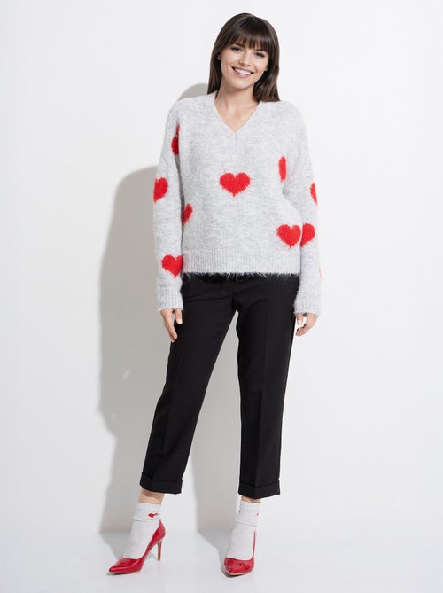 Pull col v chaud en laine avec coeurs - afibel - Kiabi Pull col v chaud en laine avec coeurs - afibel - Kiabi