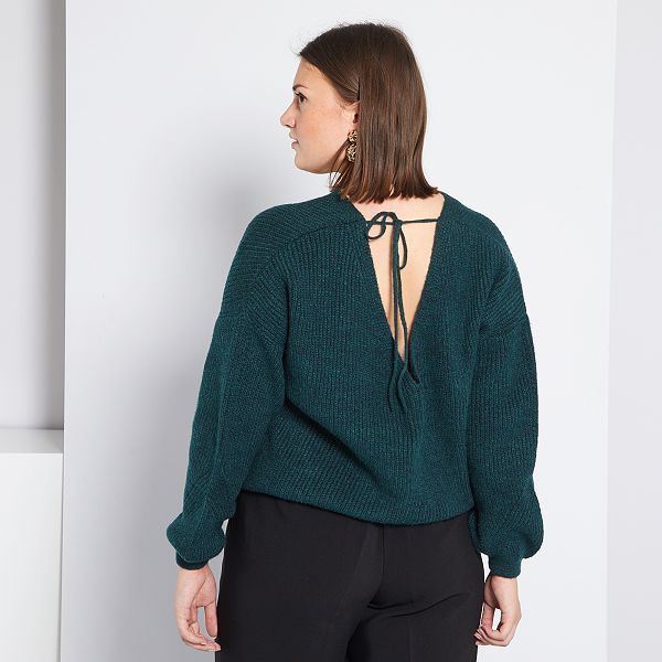 Pull col V devant et dos Grande taille femme - vert ...