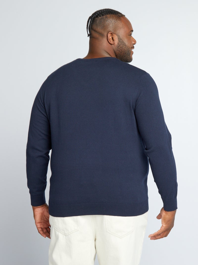 Pull col V en maille à fine jaune bleu marine - Kiabi