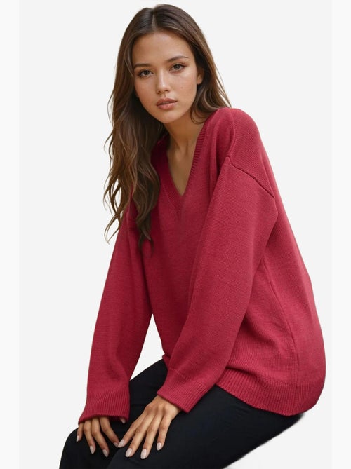 Pull col v en maille épaisse hiccup - Kiabi