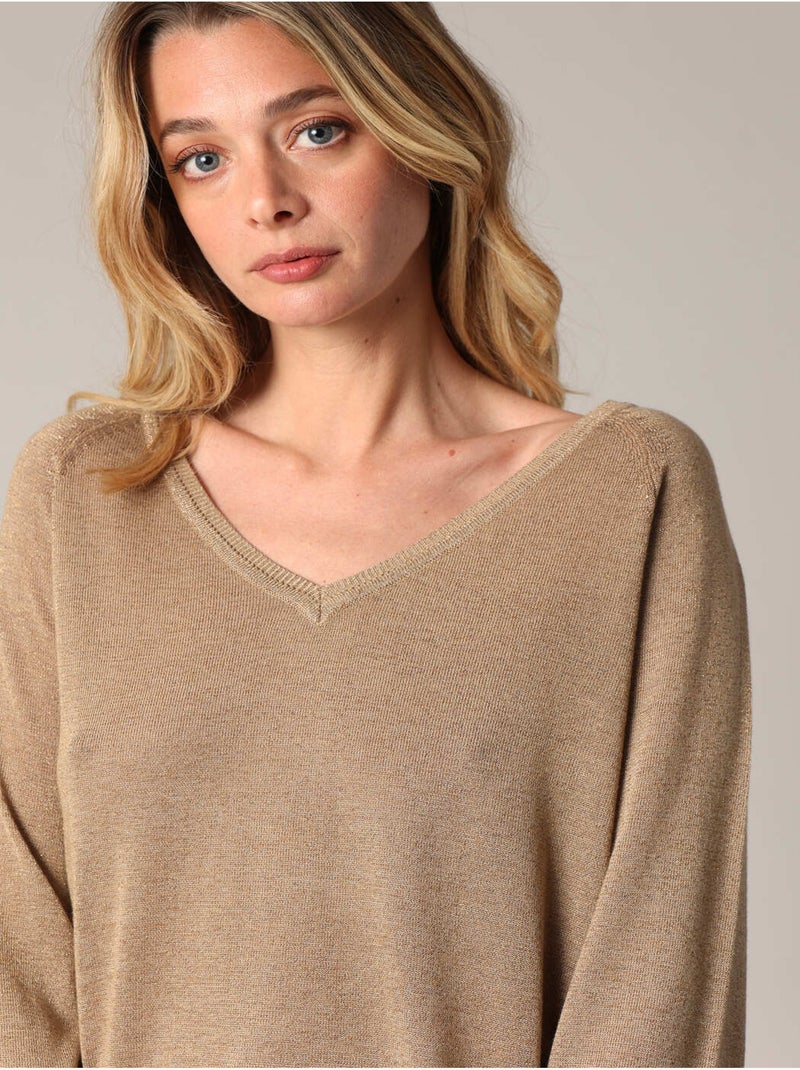 Pull col v en maille fine 'deeluxe' Doré/or - Kiabi