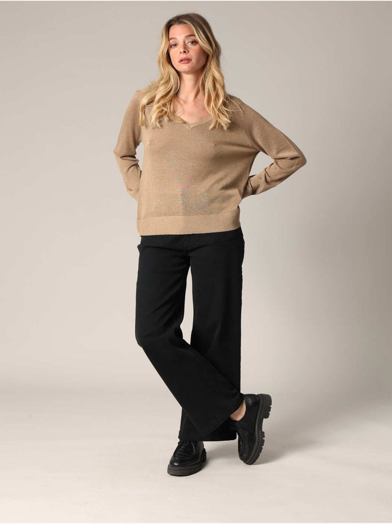 Pull col v en maille fine 'deeluxe' Doré/or - Kiabi