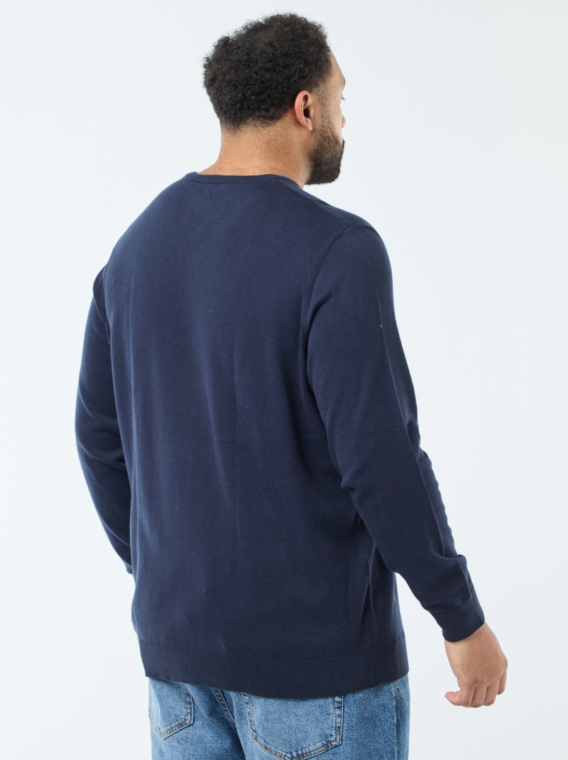 Pull col V en maille fine jauge Bleu marine - Kiabi