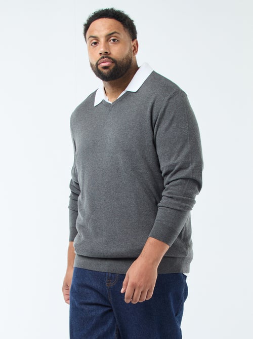 Pull col V en maille fine jauge - Kiabi