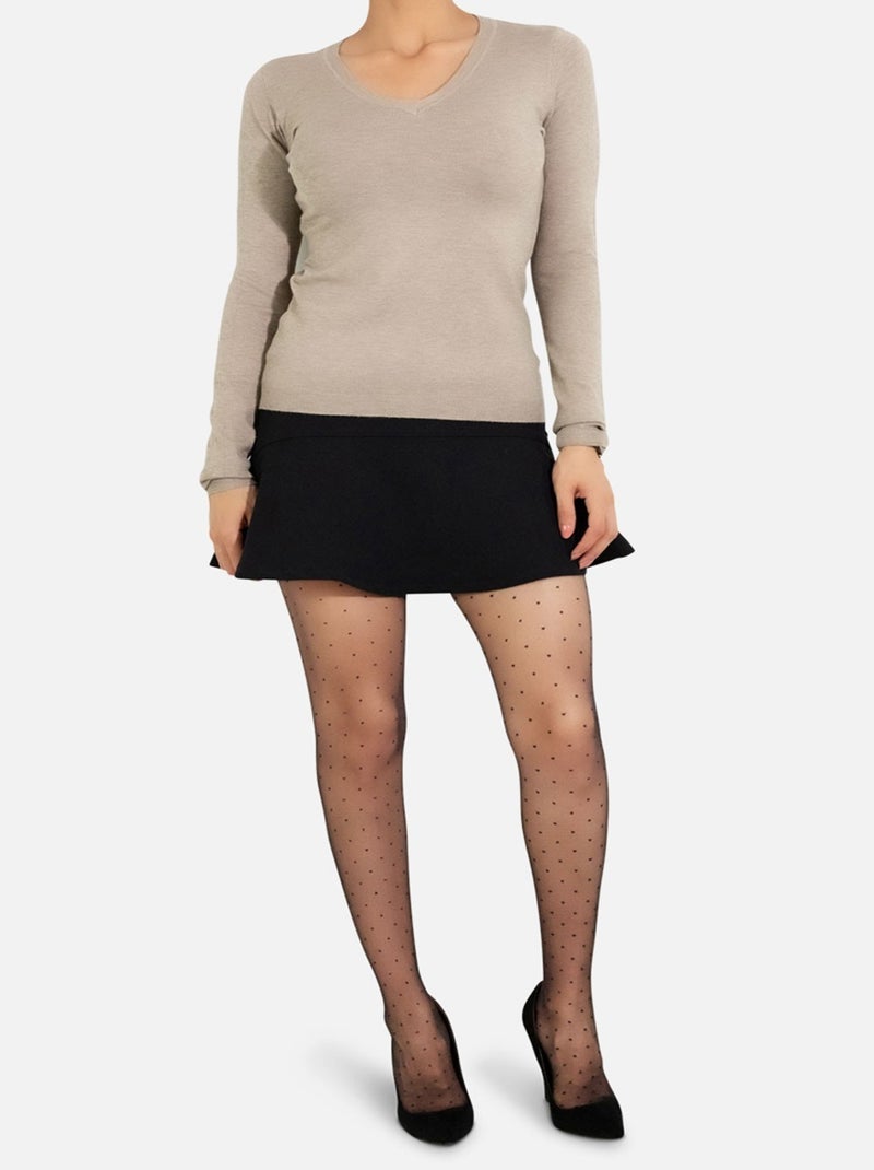 Pull col V en maille Kebello Beige - Kiabi