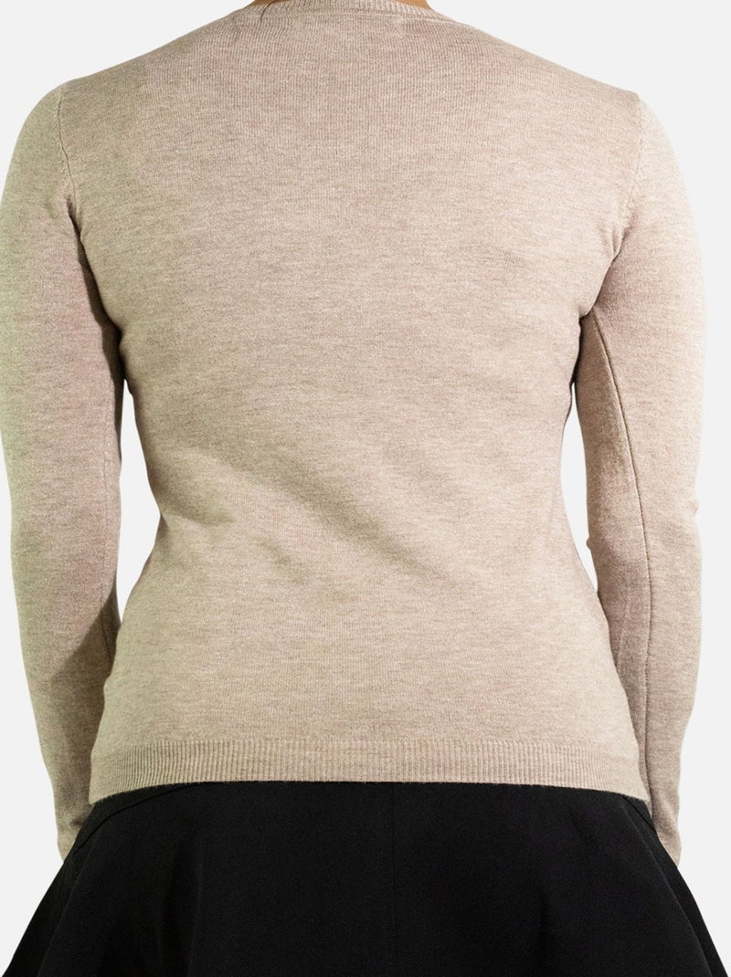Pull col V en maille Kebello Beige - Kiabi