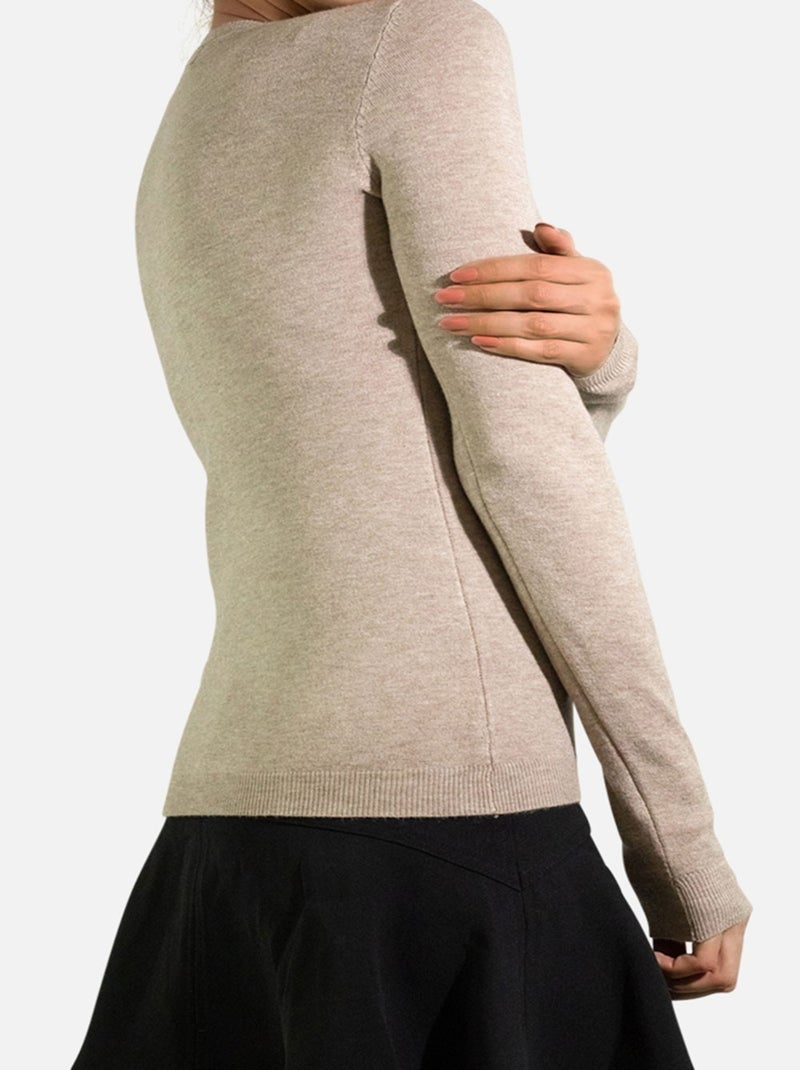 Pull col V en maille Kebello Beige - Kiabi