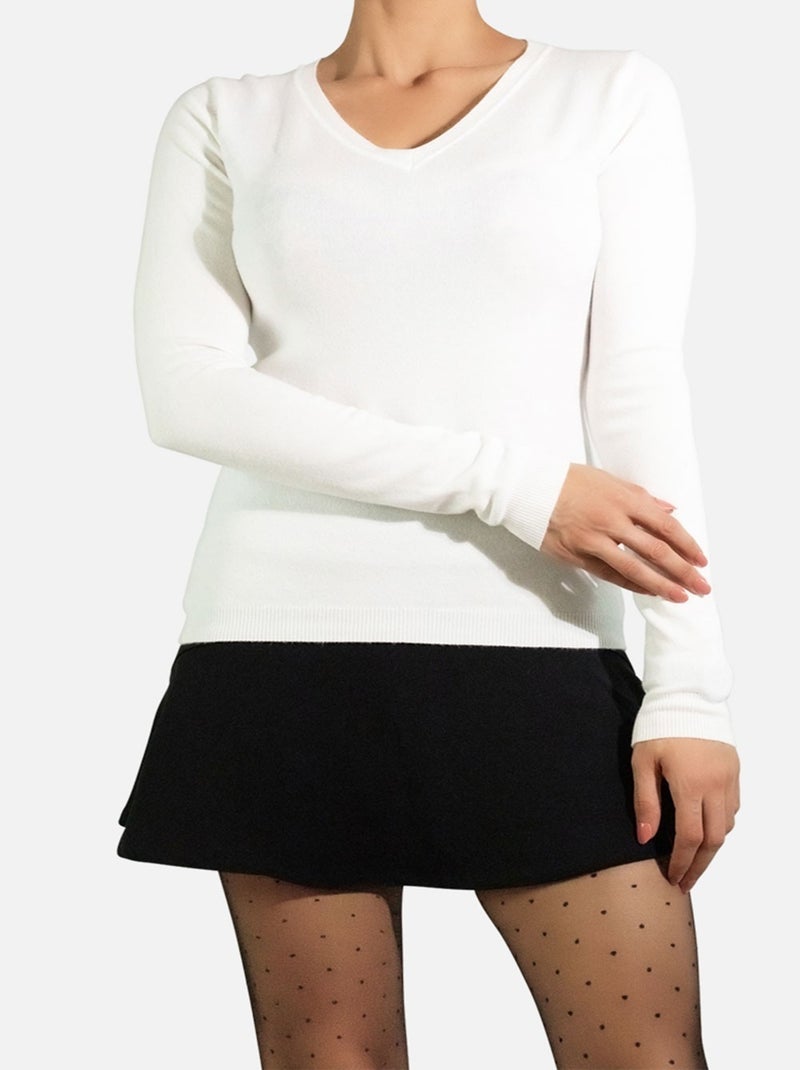 Pull col V en maille Kebello Blanc - Kiabi