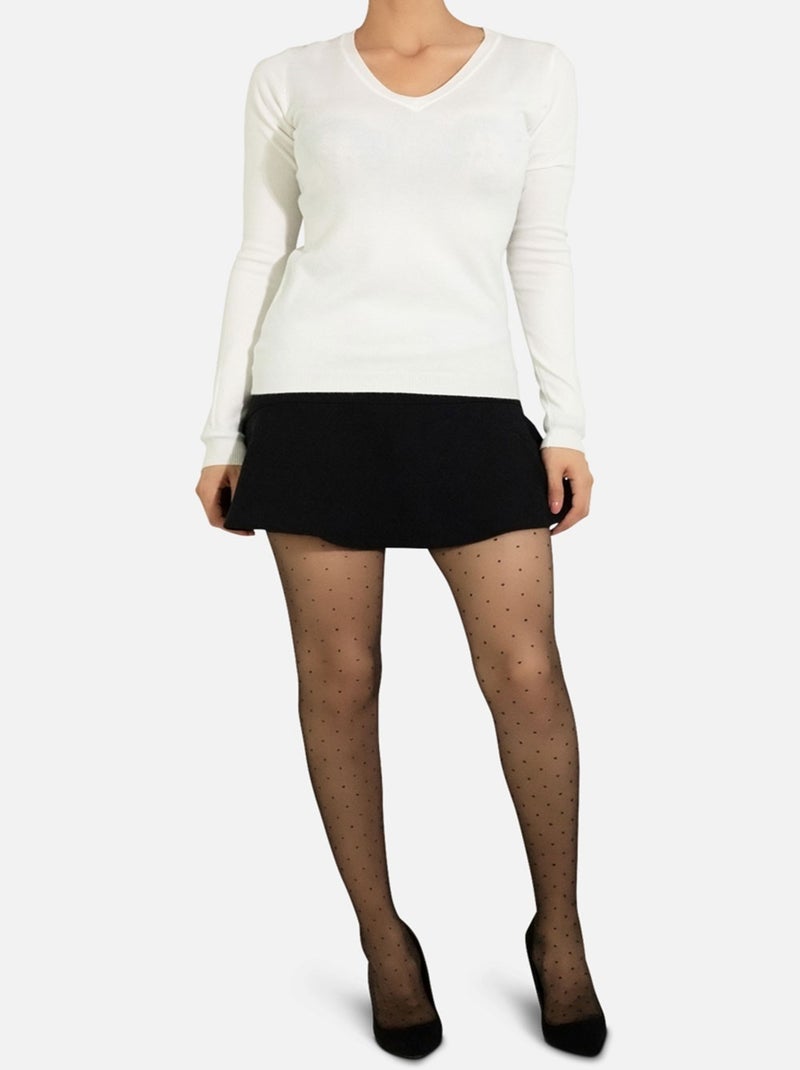 Pull col V en maille Kebello Blanc - Kiabi