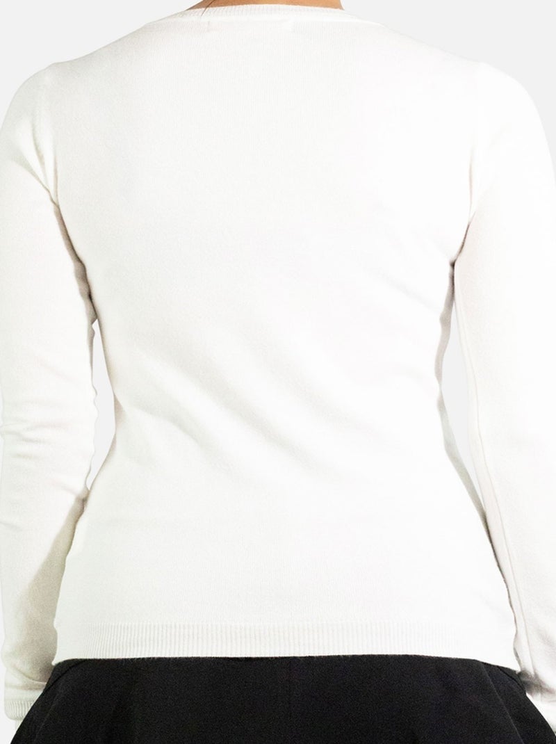 Pull col V en maille Kebello Blanc - Kiabi