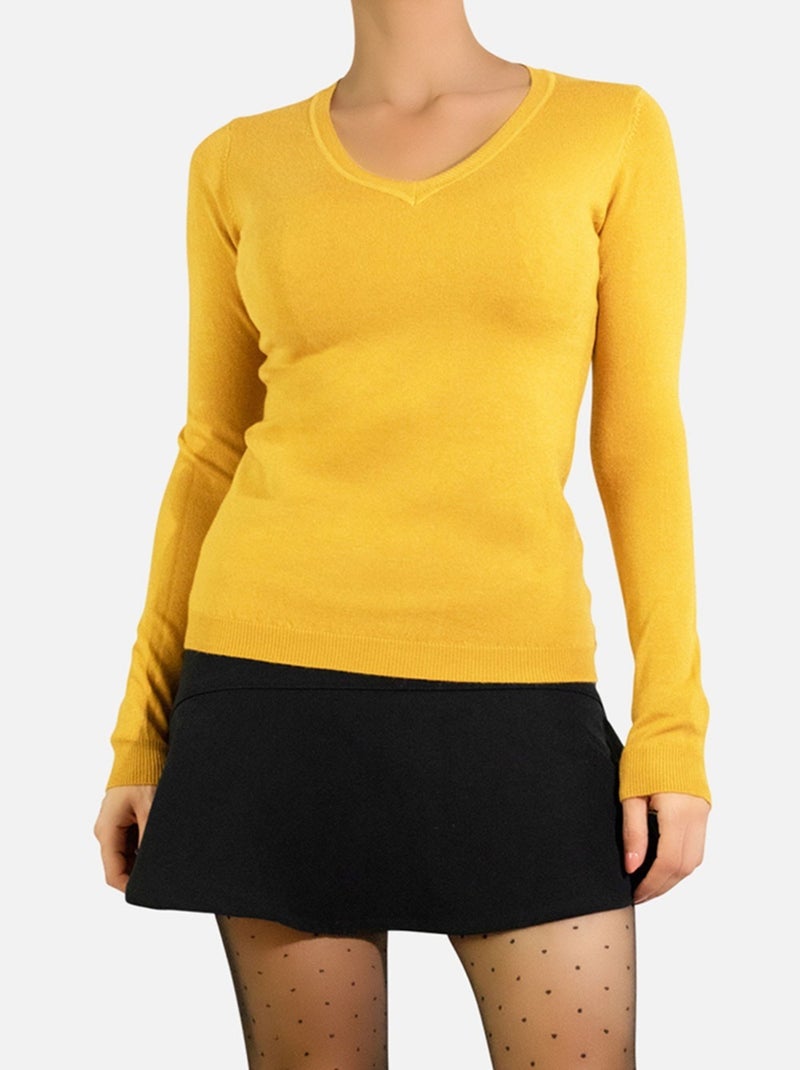 Pull col V en maille Kebello Jaune - Kiabi