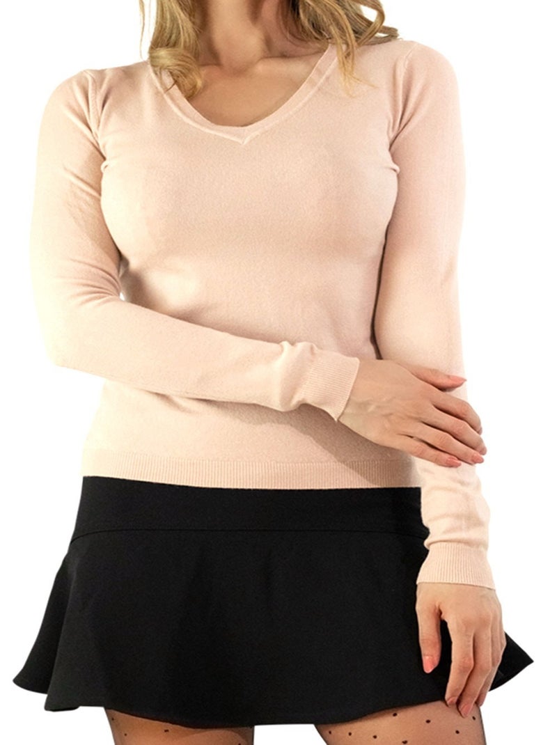 Pull col V en maille Kebello Rose - Kiabi