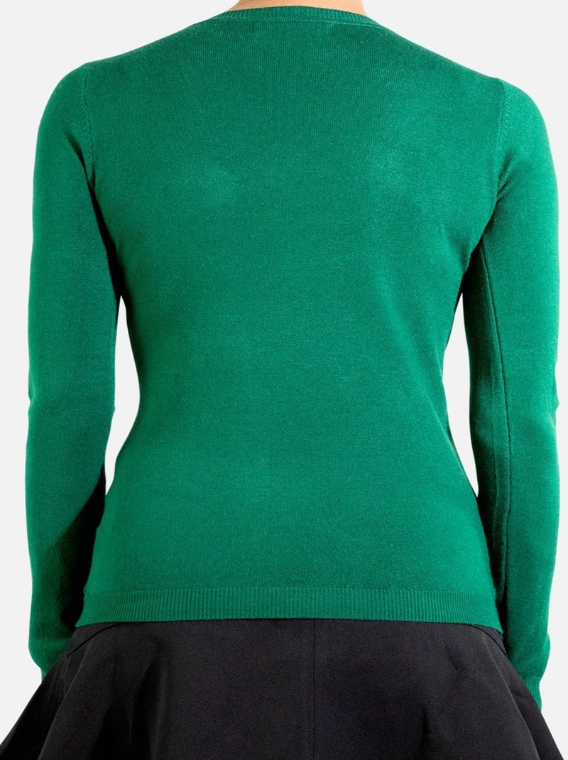 Pull col V en maille Kebello Vert - Kiabi