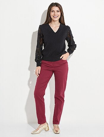 Pull col V en maille, manches dentelle - AFIBEL