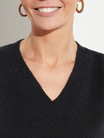 Pull col V en maille, manches dentelle - AFIBEL