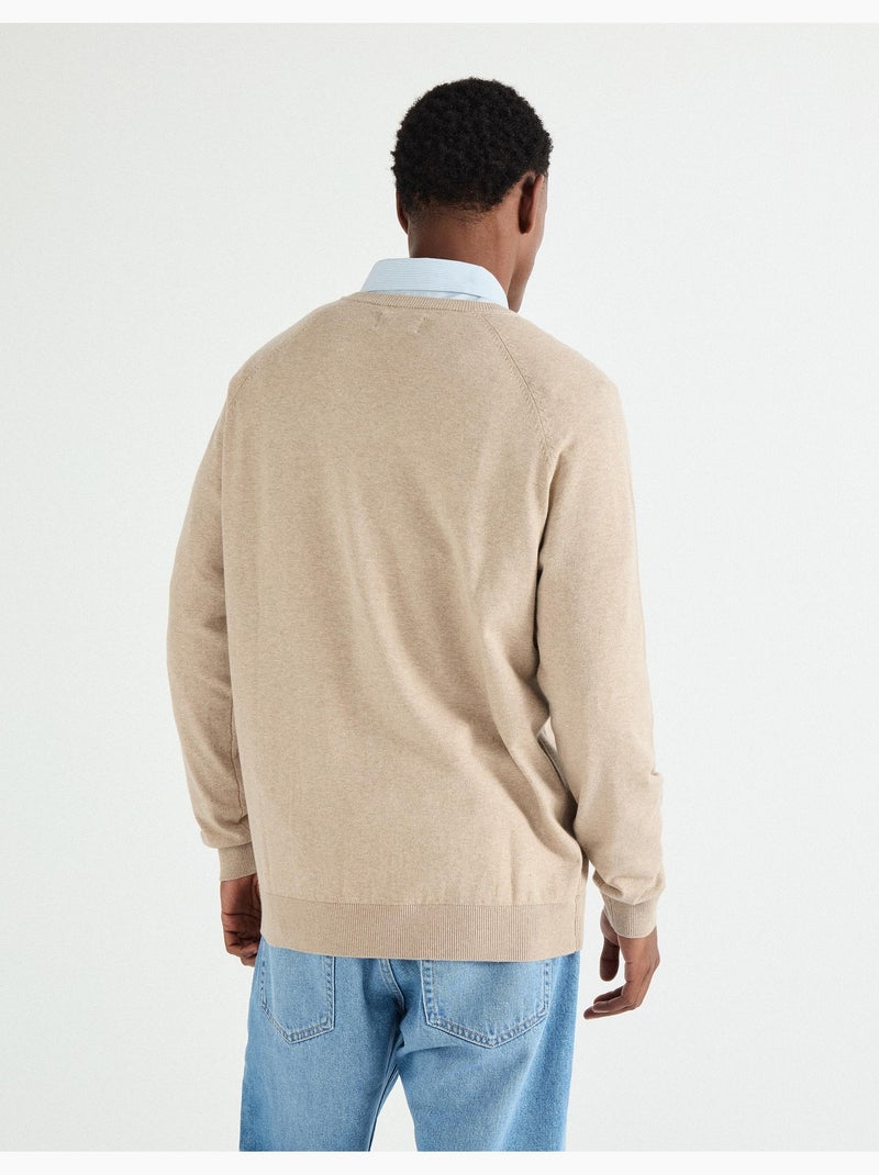 Pull col V en maille pour homme MO Fashion Beige - Kiabi