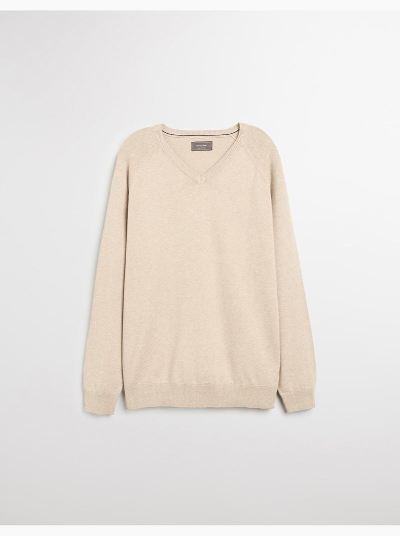 Pull col V en maille pour homme MO Fashion Beige - Kiabi