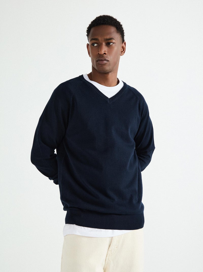Pull col V en maille pour homme MO Fashion Bleu - Kiabi