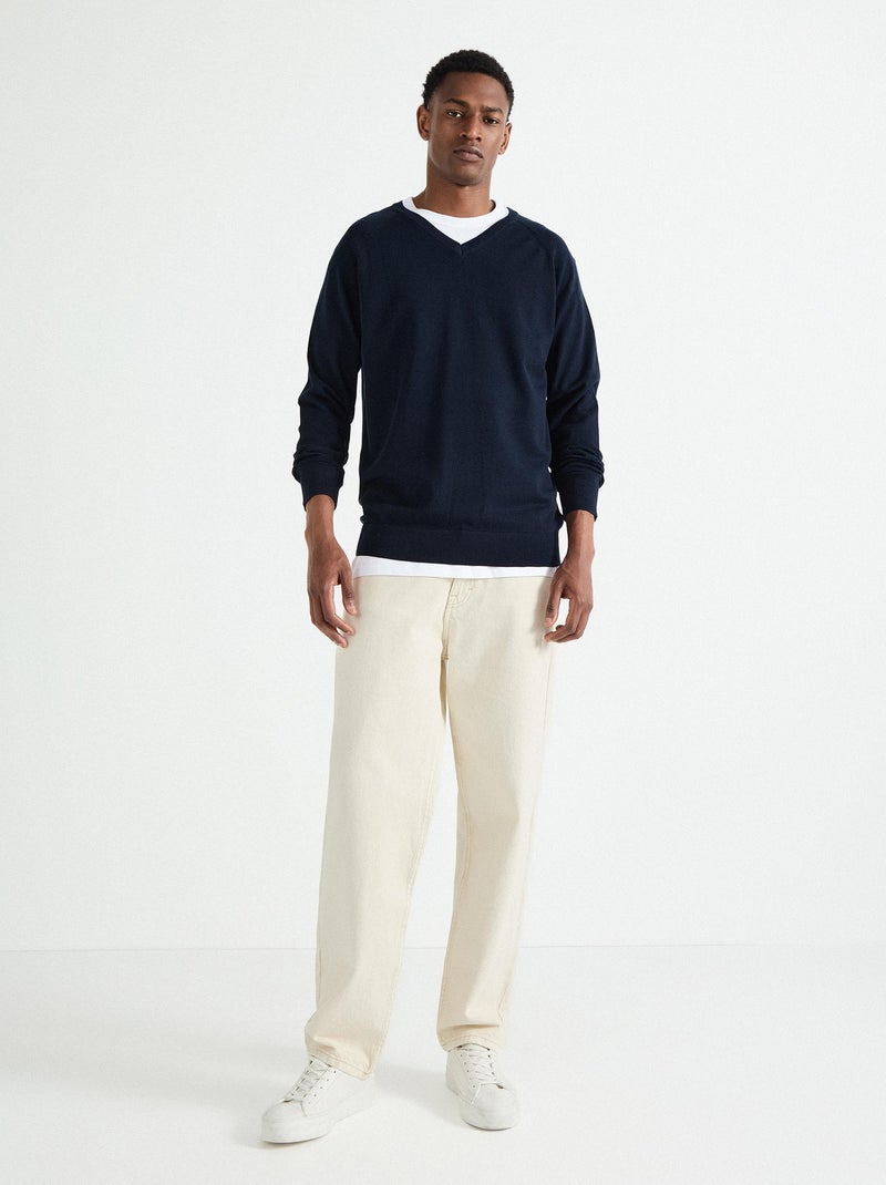 Pull col V en maille pour homme MO Fashion Bleu - Kiabi