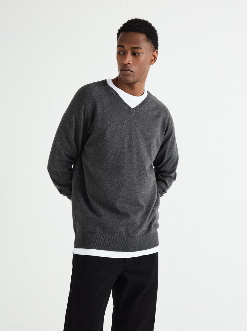 Pull col V en maille pour homme MO Fashion Gris - Kiabi