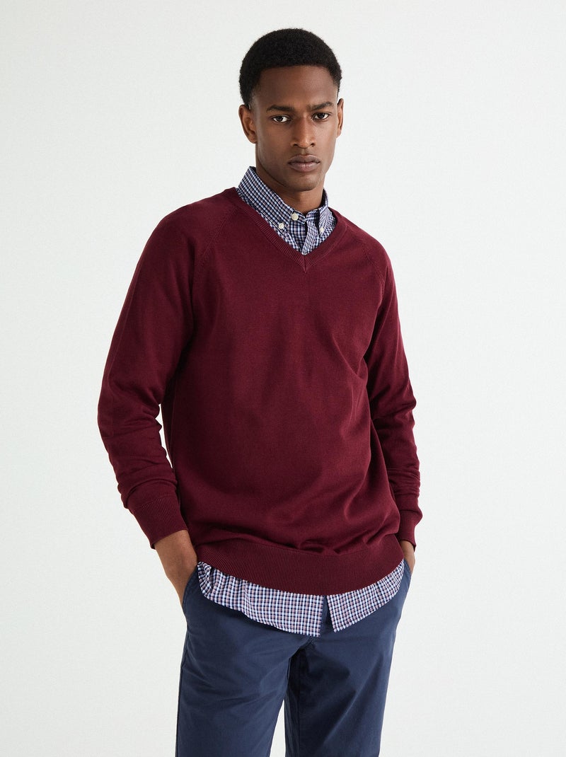 Pull col V en maille pour homme MO Fashion Rouge - Kiabi