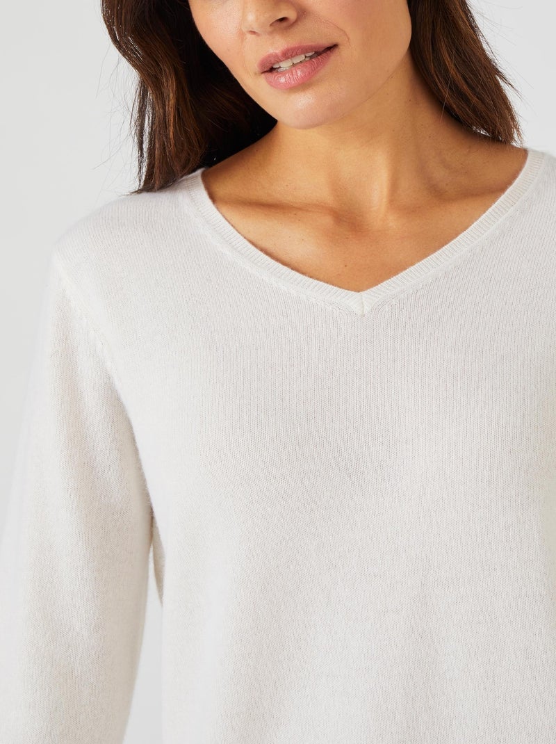 Pull col V en pur cachemire - Damart Blanc cassé - Kiabi