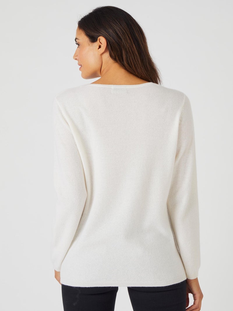 Pull col V en pur cachemire - Damart Blanc cassé - Kiabi