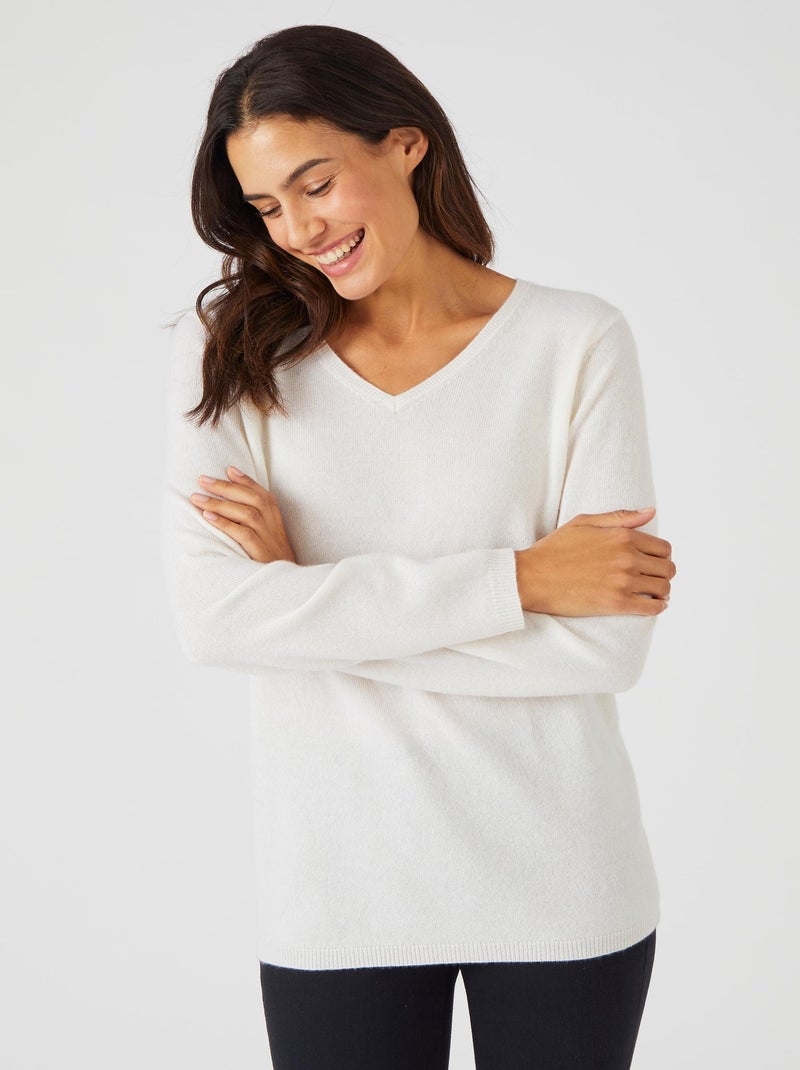 Pull col V en pur cachemire - Damart Blanc cassé - Kiabi