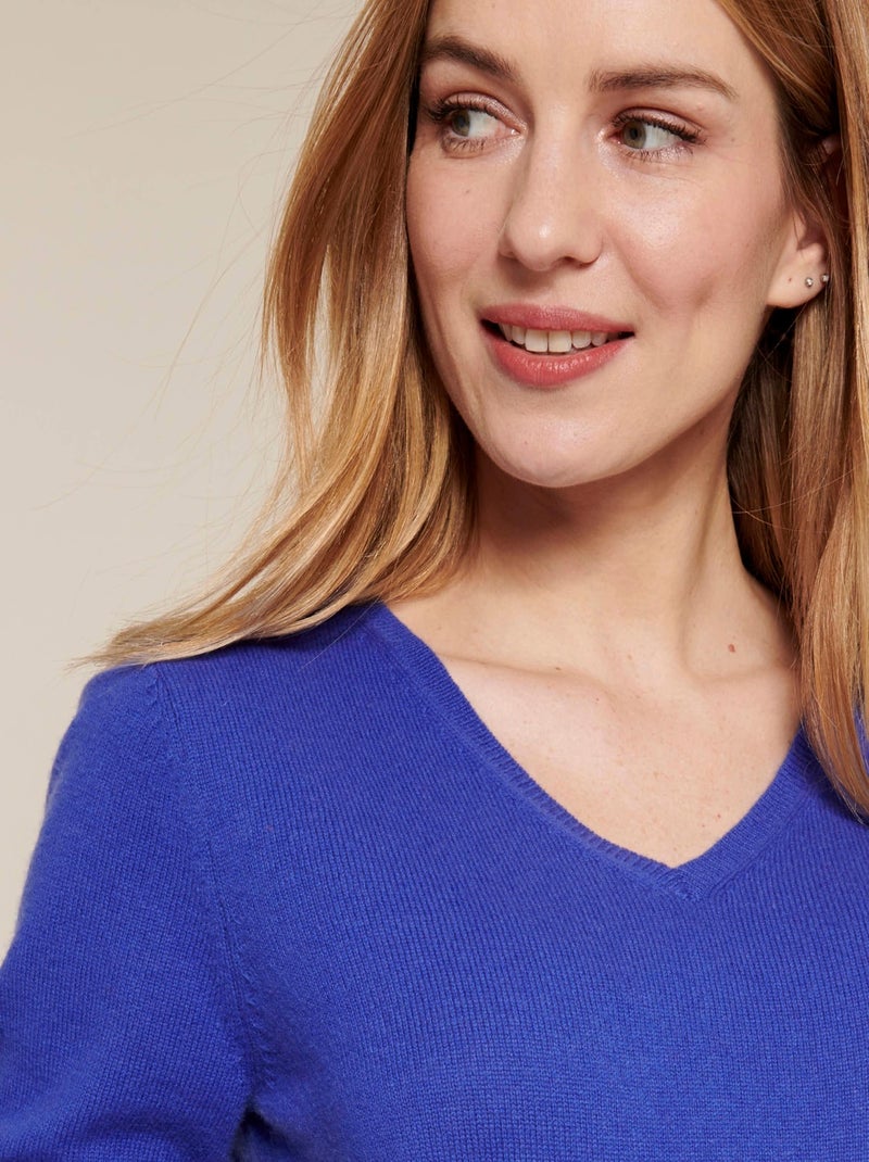 Pull col V en pur cachemire - Damart Bleu - Kiabi