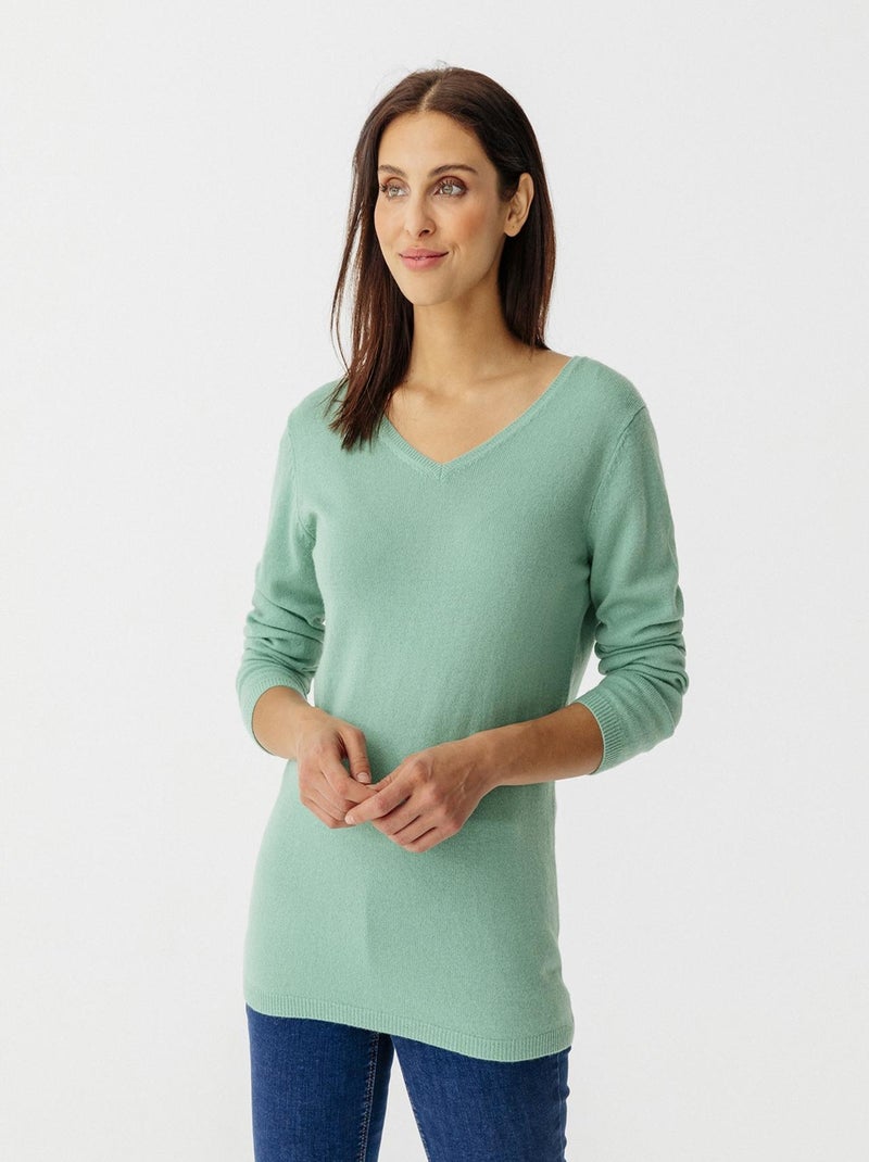 Pull col V en pur cachemire - Damart Vert anis - Kiabi