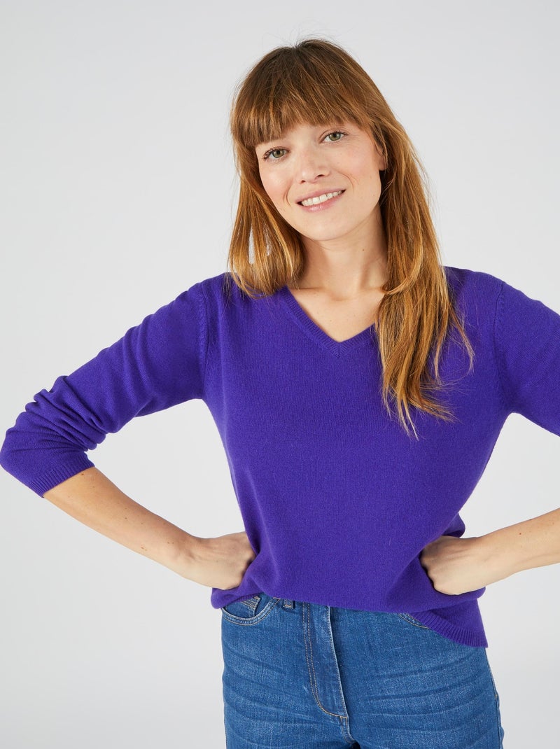 Pull col V en pur cachemire - Damart Violet - Kiabi